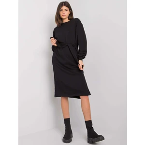 RUE PARIS Black cotton dress with tie