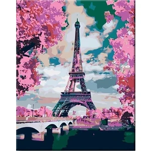 Zuty Peinture par numéros Tour Eiffel et arbres roses