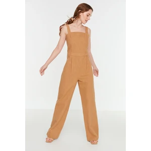 Trendyol Camel Strap Square Collar Jumpsuit