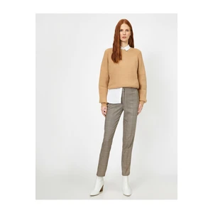 Koton Women's Brown Plaid Trousers