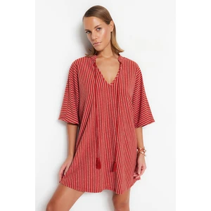 Trendyol Wide Fit Striped Mini Knitted Beach Dress with Tassels