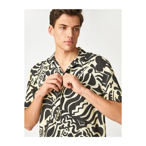 Koton Summer Shirt with Short Sleeves, Turndown Collar Abstract Print Detailed.