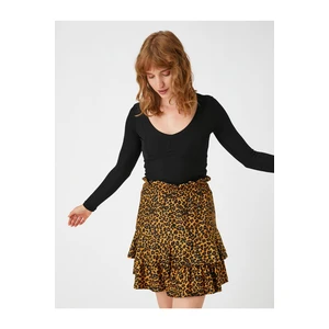 Koton Leopard Patterned Ruffle Skirt With Elastic Waist.