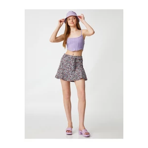 Koton Floral Shorts Skirt with Mini Belt Ruffled Waist.