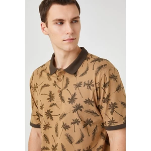Koton Palm Print Polo Neck T-Shirt with Short Sleeves, Slim Fit.