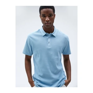 Koton Polo Neck T-Shirt with Textured Buttons, Slim Fit, Short Sleeves.