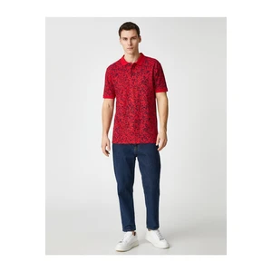 Koton Polo Neck T-Shirt with Buttons in a Slim-fit Fit with Abstract Print Detail.