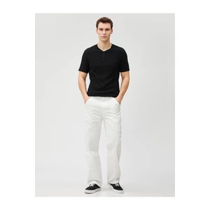 Koton Basic T-shirt With a Wide Collar Buttons, Slim Fit Short Sleeves