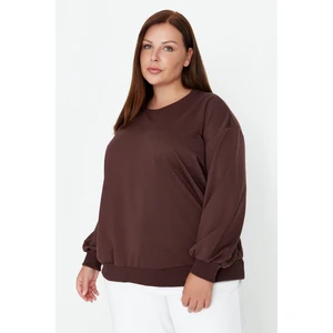 Trendyol Curve Brown Crew Neck Basic Thin Knitted Sweatshirt.