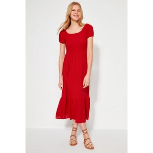 Trendyol Red Carmen Collar A-Line Maxi Knitted Dress