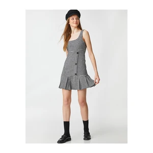 Koton Mini Dress Pleated Square Collar Straps, Stamped and Buttoned