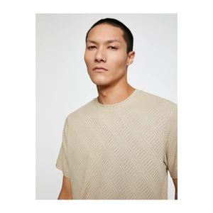 Koton Basic Jacquard T-Shirt, Crew Neck Short Sleeved