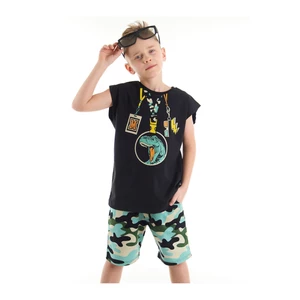 Mushi Stage Dinosaur Boy Child Black T-Shirt Camouflage Shorts Set