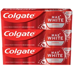 Colgate Max White Luminous zubná pasta pre žiarivé biele zuby 3 x 75 ml