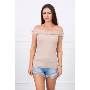 Off-the-shoulder blouse with frills beige