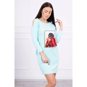Dress with graphics and bow in polka dots 3D mint