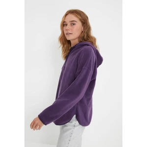 Trendyol Plum Hooded Oversize Fleece Knitted Sweatshirt