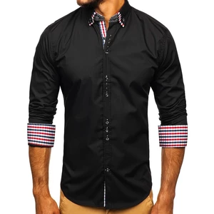 Černá pánská elegantní košile s dlouhým rukávem Bolf 0926
