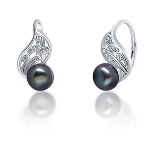 JwL Luxury Pearls Luxusné strieborné náušnice s pravou čiernou perlou JL0674