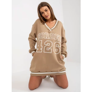 Dark beige long sweatshirt with print