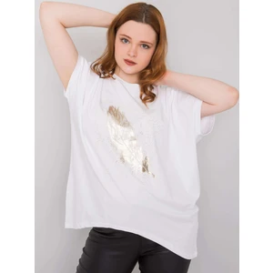Plus size white blouse with print and appliques