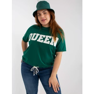 Dark green oversized cotton blouse with slogan