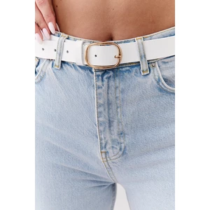 White leather belt with gold buckle