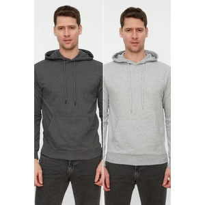 Trendyol Gray Men's 2-Pack Regular Fit Basic Hooded Sweatshirt