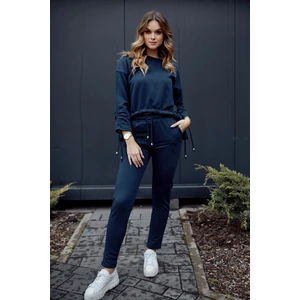 Ordinary women's tracksuit with asymmetrical dark blue sweatshirt