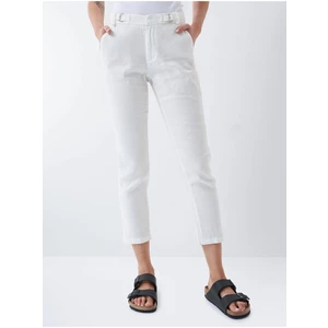 Bílé dámské zkrácené kalhoty s příměsí lnu Salsa Jeans Chino - Dámské