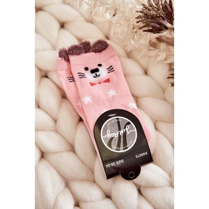 Children's socks with stars with a teddy bear pink