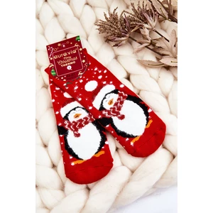 Dětské vánoční bavlněné termoaktivní ponožky tučňák Červene