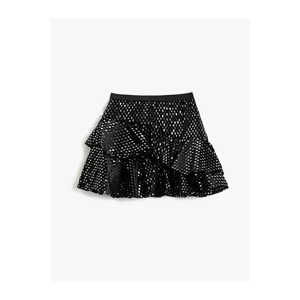 Koton Velvet Mini Skirt with Frills and Shimmering Elastic Waist.