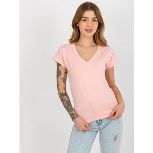 Women's basic T-shirt with neckline - peach