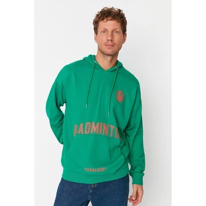 Trendyol Green Men's Oversize Fit Hoodie Sports Theme Sweatshirt