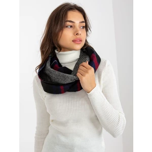 Women's dark blue and red neck warmer with checkered print