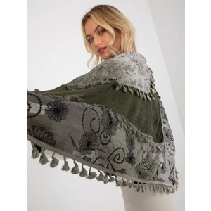 Khaki women's scarf with floral patterns
