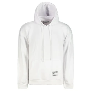 Trendyol White Men's Basic Hooded Oversized Sweatshirt with Labels and a Soft Pile Inside Cotton