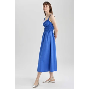 DEFACTO Square Neck Poplin Sleeveless Midi Short Sleeve Dress