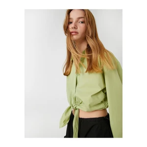 Koton Crop Poplin Shirt with Tie Front Long Sleeved Buttons