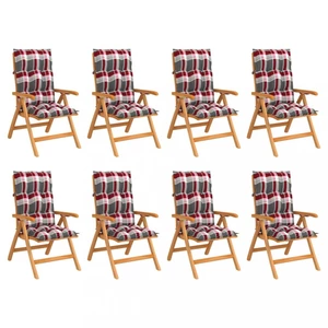 Skladacia záhradná stolička s poduškami 8 ks teak / látka Dekorhome Biela / červená,Skladacia záhradná stolička s poduškami 8 ks teak / látka Dekorhom