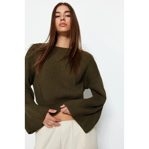 Trendyol Khaki Crop and Spanish Sleeve Knitwear Sweater