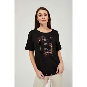 Cotton blouse with inscription - black