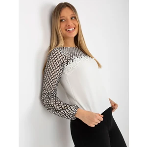 Ecru-black women's formal blouse with lace
