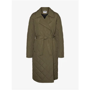 Khaki Quilted Long Coat with Ties Noisy May Ulla - Women