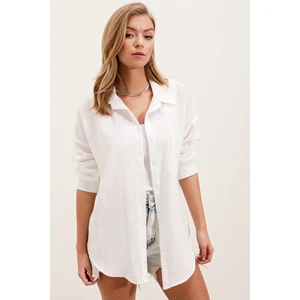 Bigdart 20153 Oversized Shirt with One Pocket - White