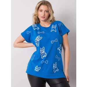 Ladies' blue blouse with a print and an application