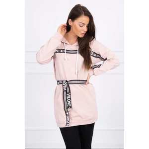 Dress decorated with tape with inscriptions dark powdered pink