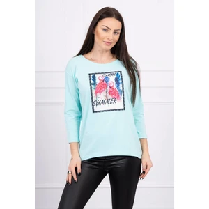 Blouse with flamingo graphics 3D mint