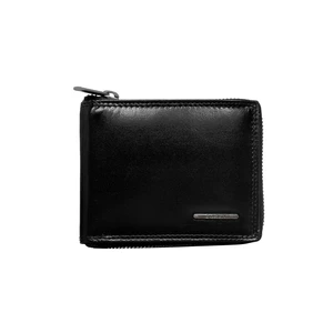 Mały męski portfel skórzany z zamkiem błyskawicznym, czarny